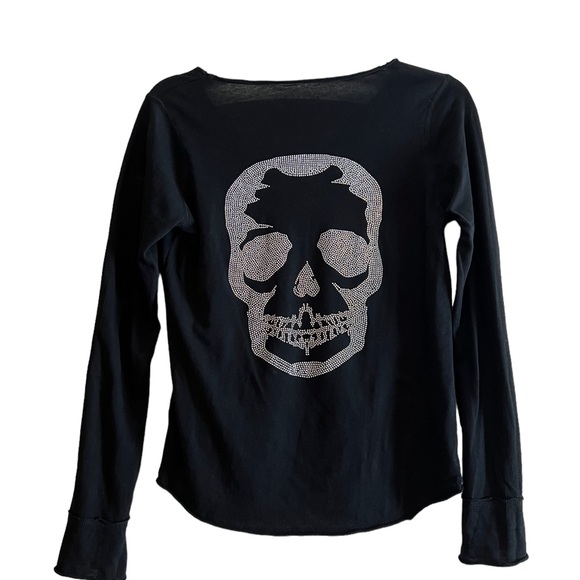 Zadig & Voltaire Embellished Skull Back Long Sleeve Henley Tee Size XS - Picture 7 of 10